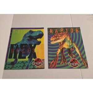 Vintage 1996 JURASSIC PARK T-Rex and Raptor 2 Pocket Folders (Lot of 2)